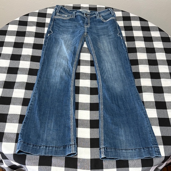 Rock & Roll Denim Mid Rise Trouser Cowgirl Bootcut Flare Jeans 28 x 32 Stretch - Picture 2 of 11